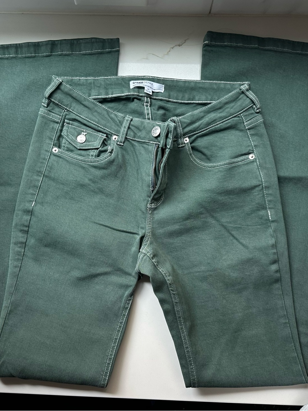 GARAGE Deep Green Jeans Low Rise and Flare - Size 7